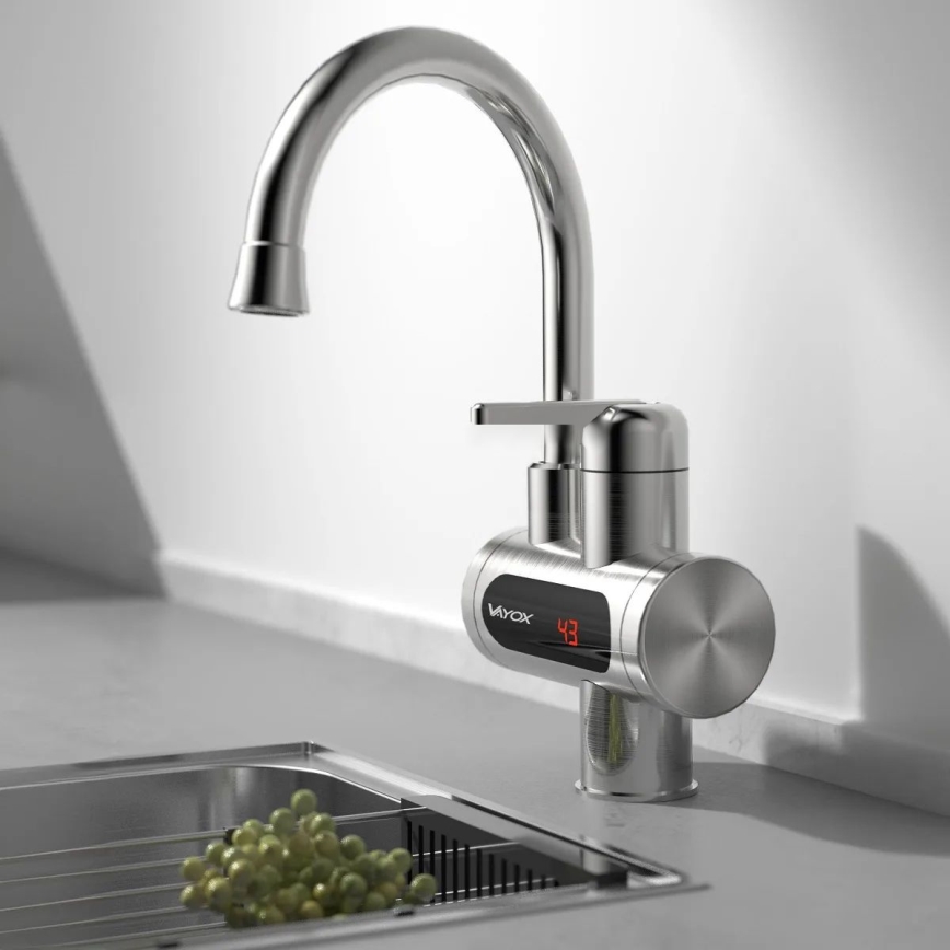 Genomströmningsvärmare med LED display 3000W/230V IPX4 rostfri