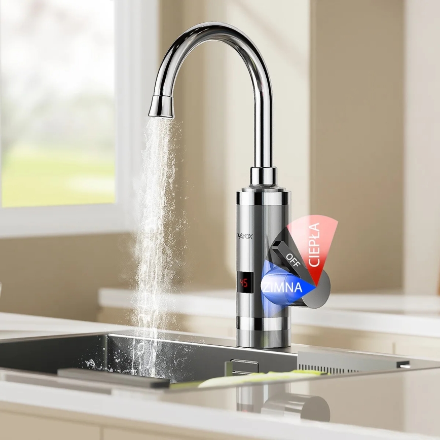 Genomströmningsvärmare med LED display 3000W/230V IPX4 rostfri