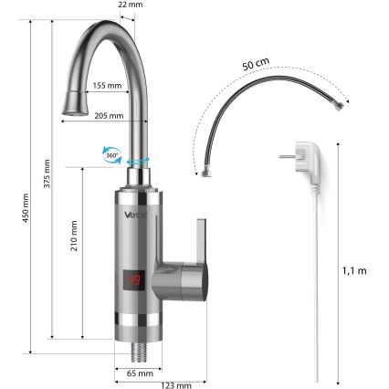 Genomströmningsvärmare med LED display 3000W/230V IPX4 rostfri