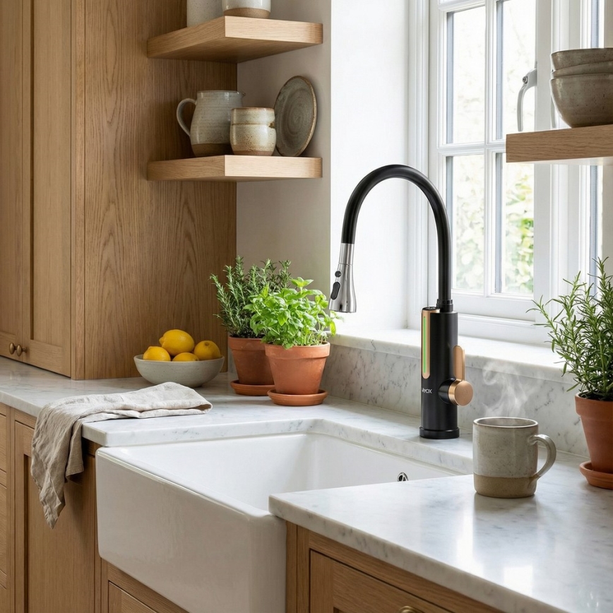 Genomströmningsvattenberedare med LED-display 3000W/230V IPX4, svart