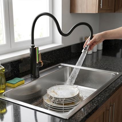 Genomströmningsvattenberedare med LED-display 3000W/230V IPX4, svart