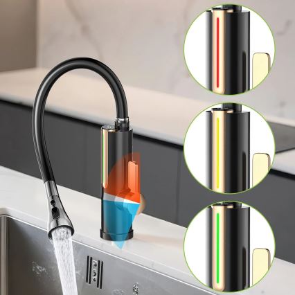 Genomströmningsvattenberedare med LED-display 3000W/230V IPX4, svart