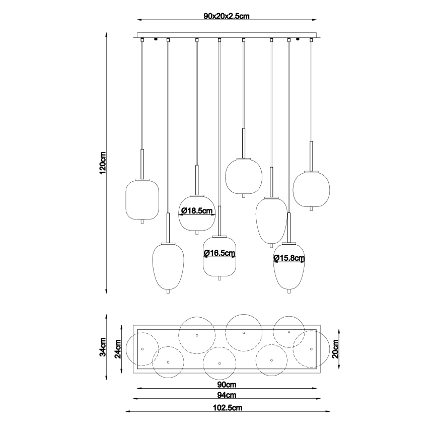 Globo - Ljuskrona med textilsladd 8xE14/40W/230V mässing