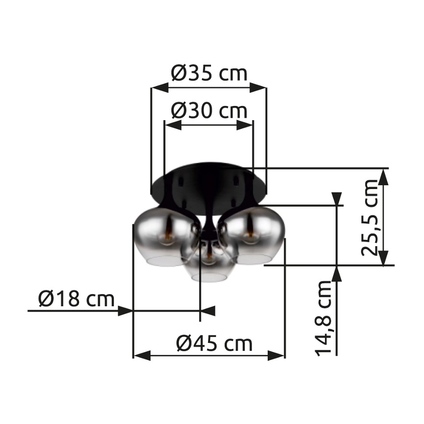 Globo - Ytmonterad ljuskrona 3xE27/40W/230V diameter 45 cm svart