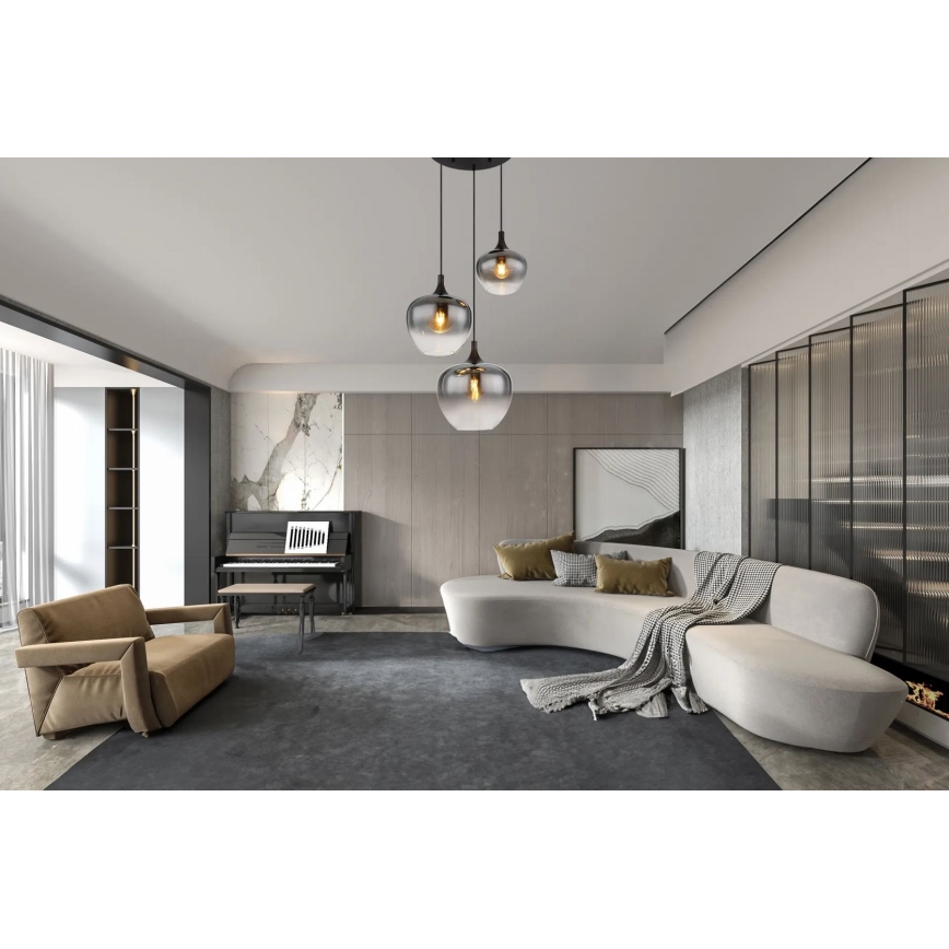 Globo - Ljuskrona med textilsladd 3xE27/40W/230V diameter 48 cm svart