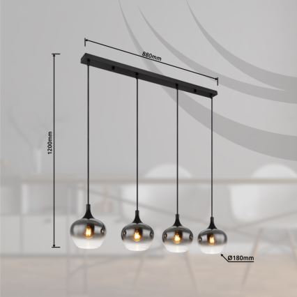 Globo - Pendellampa på kabel 4xE27/40W/230V svart