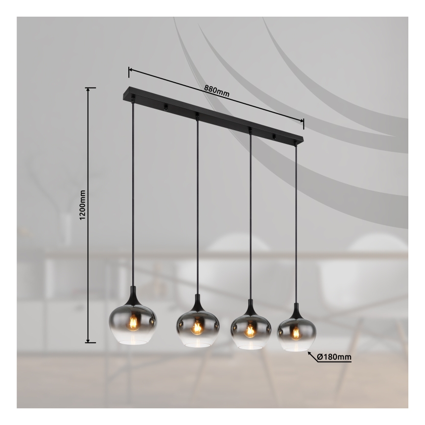 Globo - Pendellampa på kabel 4xE27/40W/230V svart
