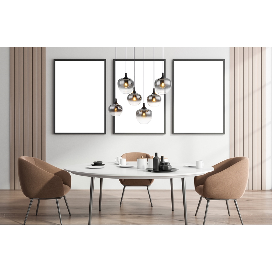 Globo - Ljuskrona med textilsladd 6xE27/40W/230V svart