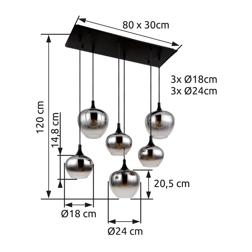 Globo - Ljuskrona med textilsladd 6xE27/40W/230V svart