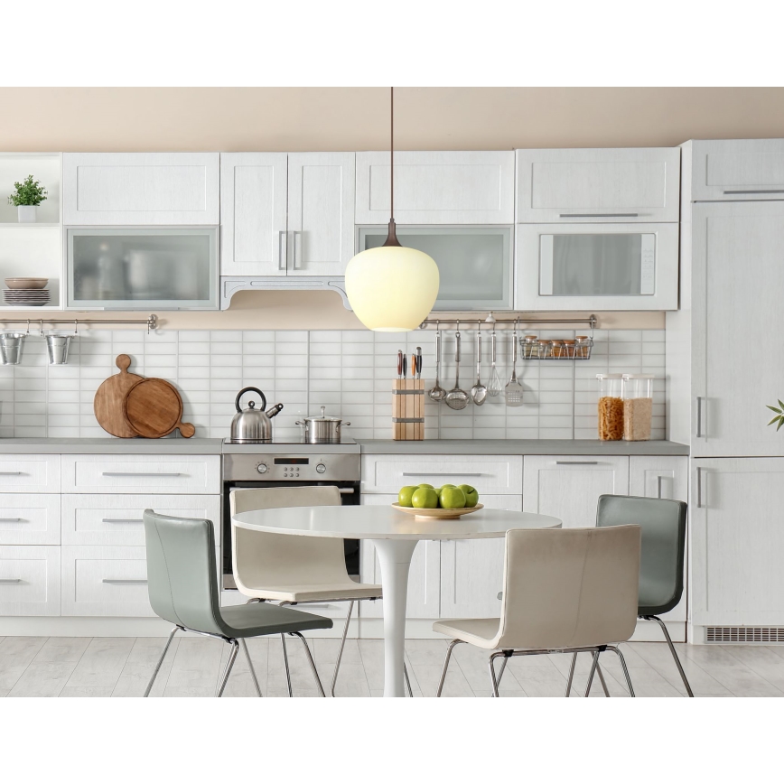 Globo - Ljuskrona med textilsladd 1xE27/60W/230V diameter 29 cm vit/brun