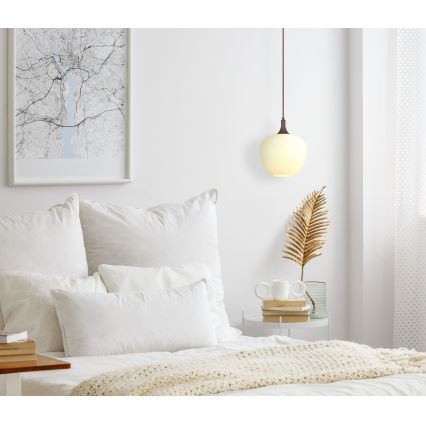 Globo - Ljuskrona med textilsladd 1xE27/60W/230V diameter 24 cm vit/brun