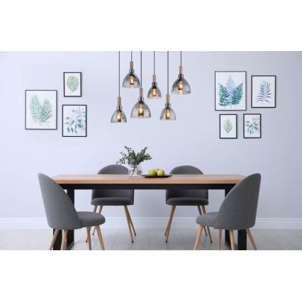 Globo - Takpendel på kabel 6xE27/6W/230V svart/rökfärgad