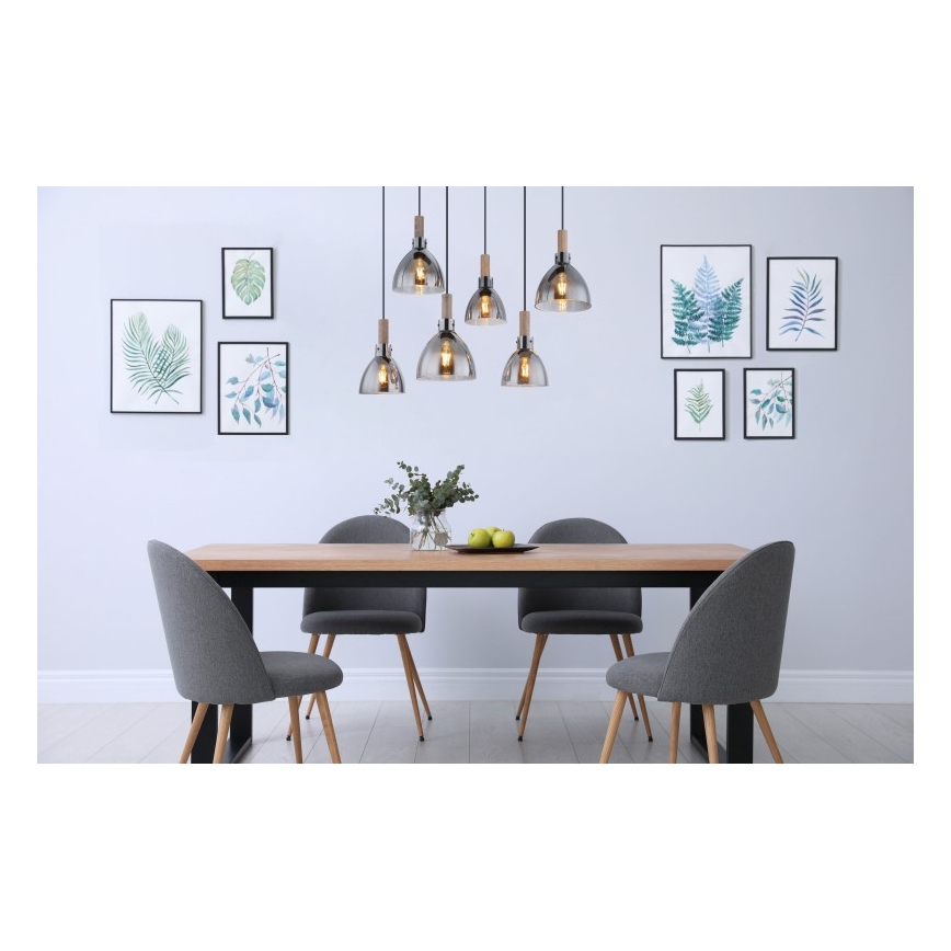 Globo - Takpendel på kabel 6xE27/6W/230V svart/rökfärgad