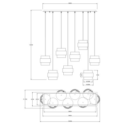 Globo - Ljuskrona med textilsladd 8xE27/60W/230V