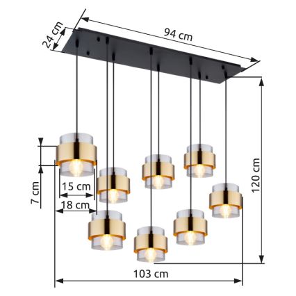 Globo - Ljuskrona med textilsladd 8xE27/60W/230V