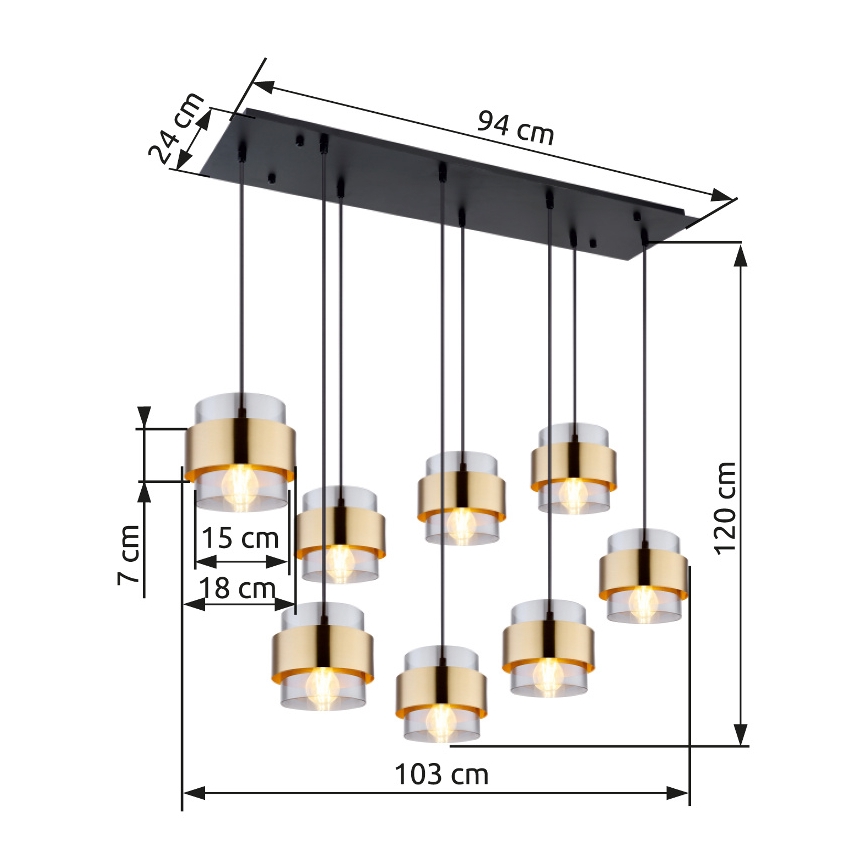 Globo - Ljuskrona med textilsladd 8xE27/60W/230V