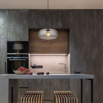 Globo - Ljuskrona med textilsladd 1xE27/40W/230V diameter 28 cm grå