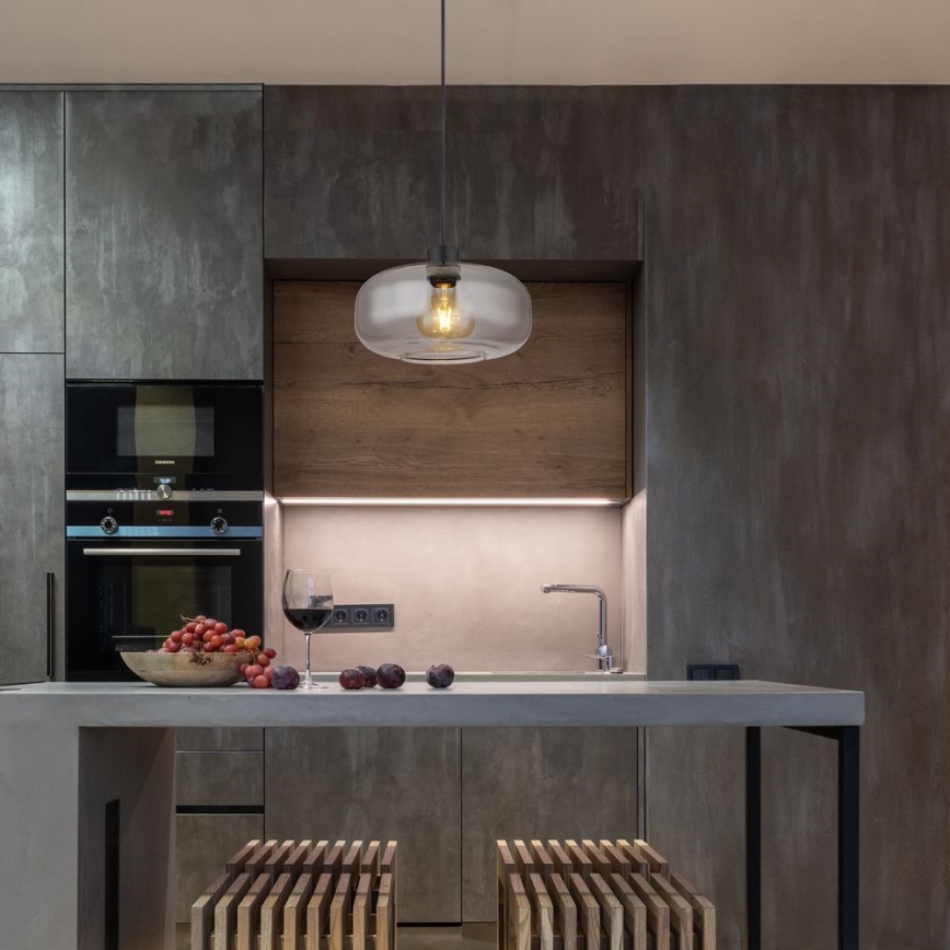 Globo - Ljuskrona med textilsladd 1xE27/40W/230V diameter 28 cm grå