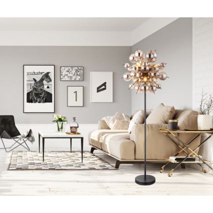 Globo - Golvlampa 6xE14/25W/230V svart/rökig