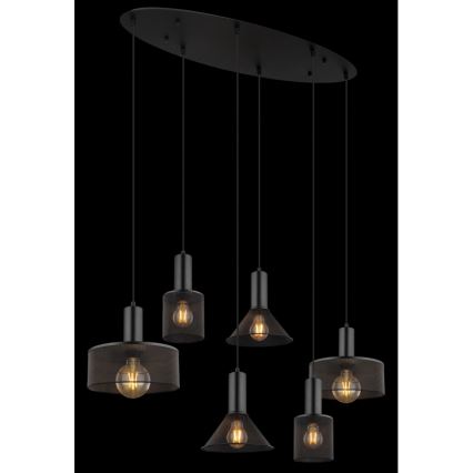 Globo 15648-6H - Pendellampa JEDD på vajer 6xE27/60W/230V svart