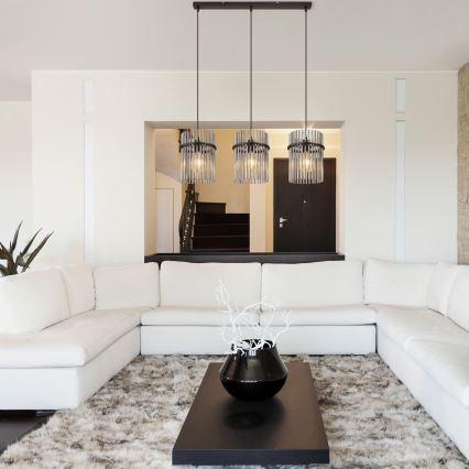 Globo - Ljuskrona med textilsladd 3xE27/60W/230V svart