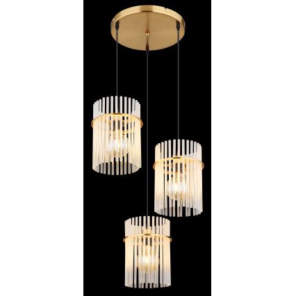 Globo - Ljuskrona med textilsladd 3xE27/60W/230V diameter 47 cm guld