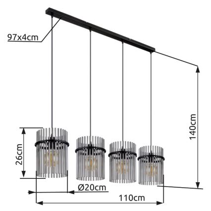 Globo - Ljuskrona med textilsladd 4xE27/60W/230V svart