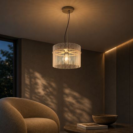 Globo - Pendellampa med kabel 1xE27/60W/230V Ø 40 cm krämfärgad