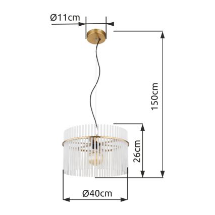 Globo - Ljuskrona med textilsladd 1xE27/60W/230V diameter 40 cm guld
