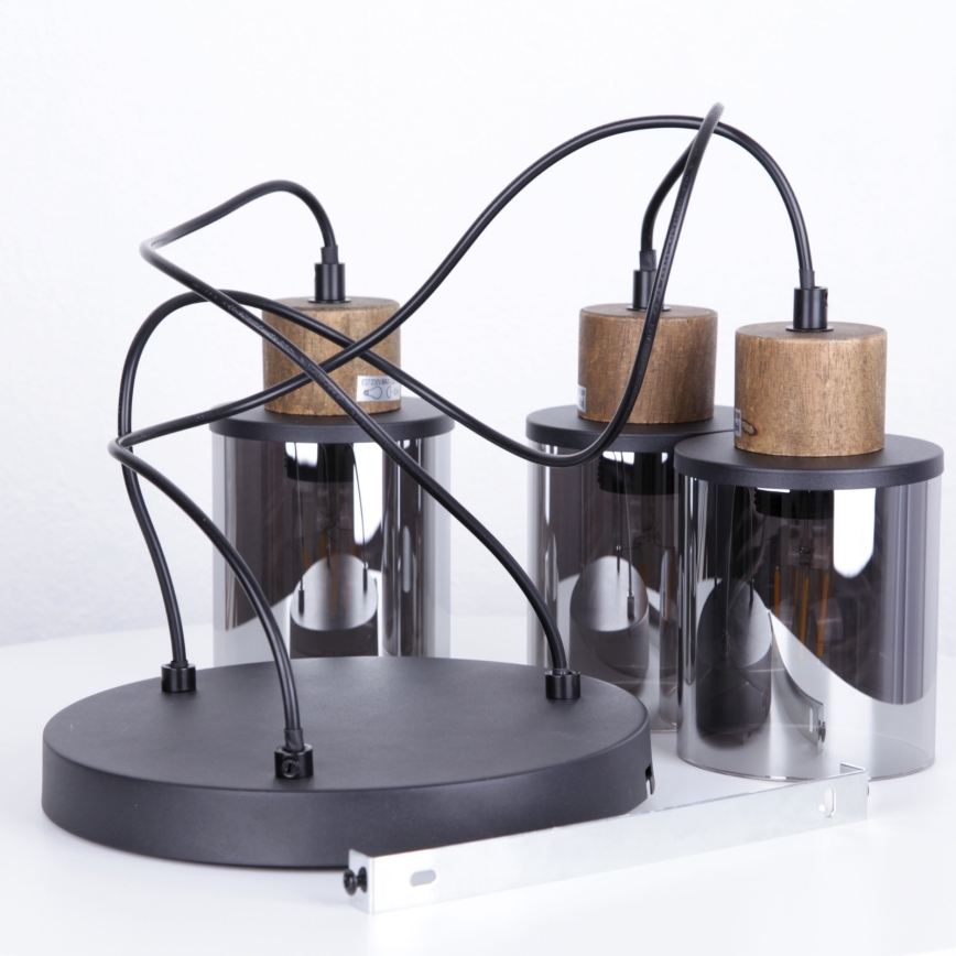 Globo - Ljuskrona med textilsladd 3xE27/15W/230V diameter 27 cm ek