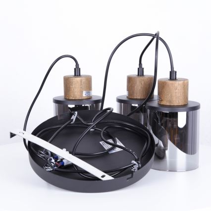 Globo - Ljuskrona med textilsladd 3xE27/15W/230V diameter 27 cm ek