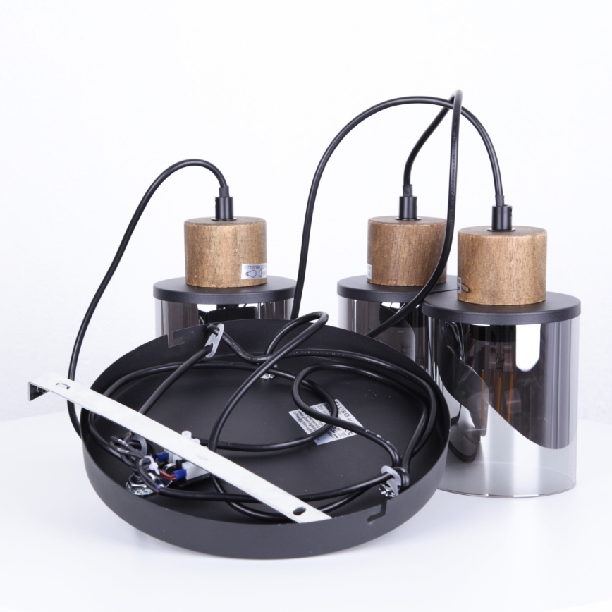 Globo - Ljuskrona med textilsladd 3xE27/15W/230V diameter 27 cm ek