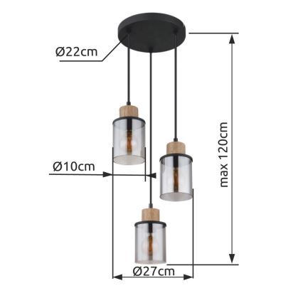 Globo - Ljuskrona med textilsladd 3xE27/15W/230V diameter 27 cm ek