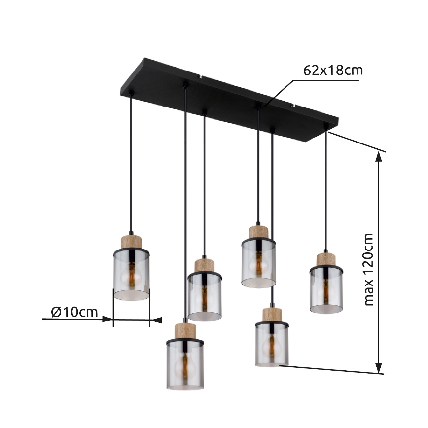 Globo - Ljuskrona med textilsladd 6xE27/15W/230V