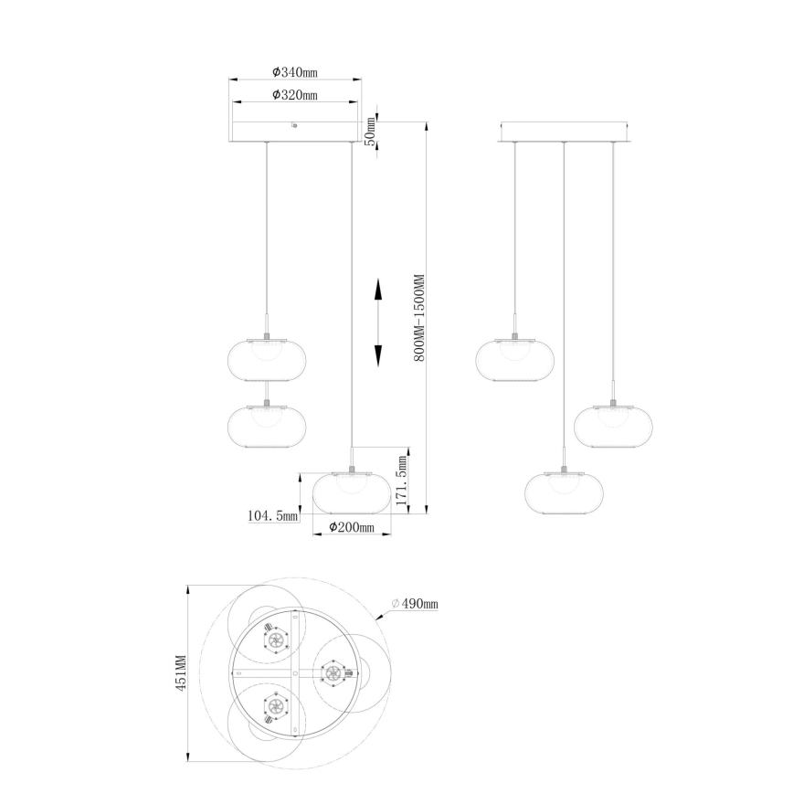 Globo - LED ljuskrona med textilsladd 3xLED/6W/230V