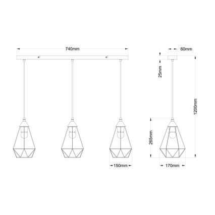 Globo - Ljuskrona med textilsladd 3xE27/60W/230V