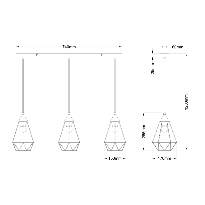Globo - Ljuskrona med textilsladd 3xE27/60W/230V