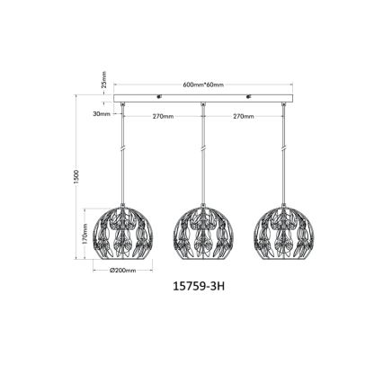 Globo - Pendellampa med kabel 3xE27/40W/230V