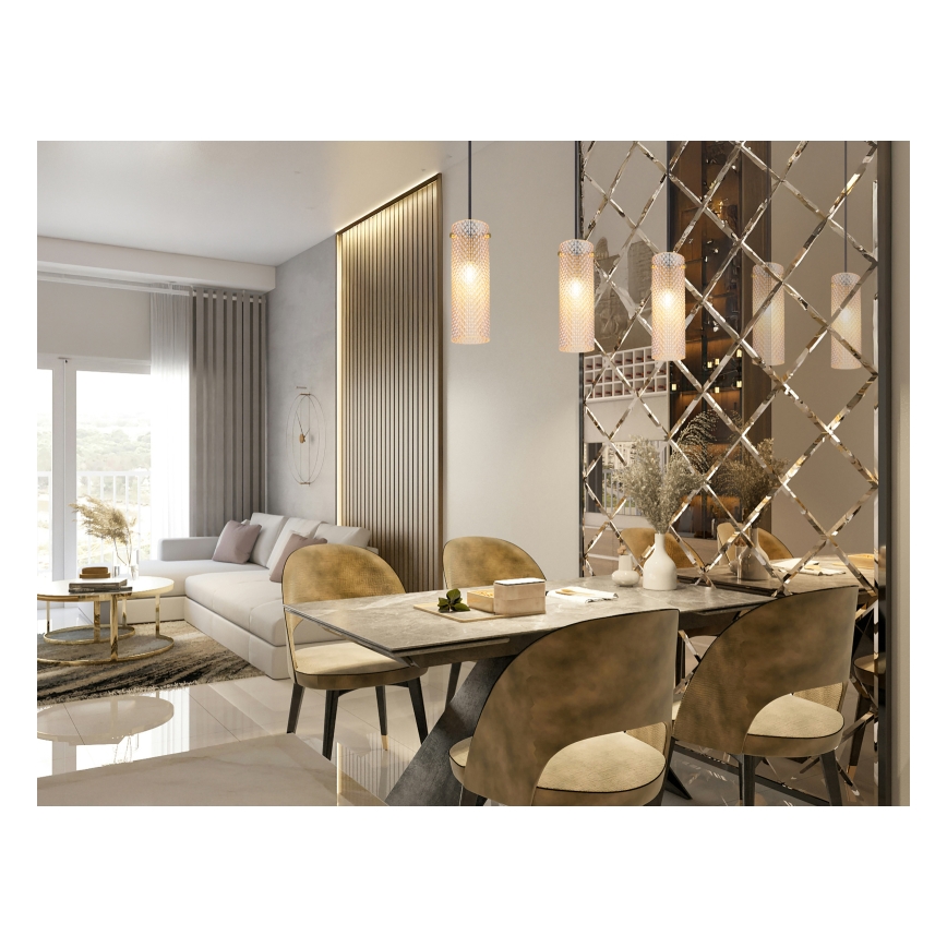 Globo - Ljuskrona med textilsladd 3xE14/40W/230V guld