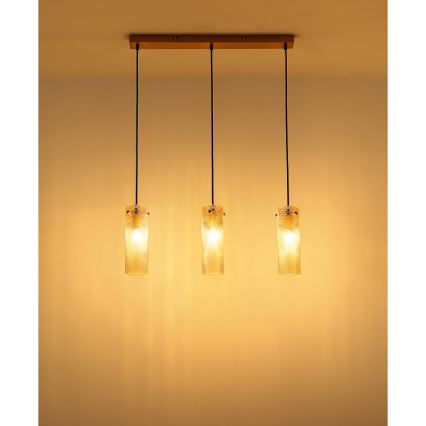 Globo - Ljuskrona med textilsladd 3xE14/40W/230V guld