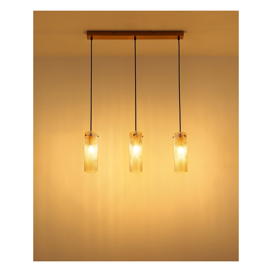 Globo - Ljuskrona med textilsladd 3xE14/40W/230V guld