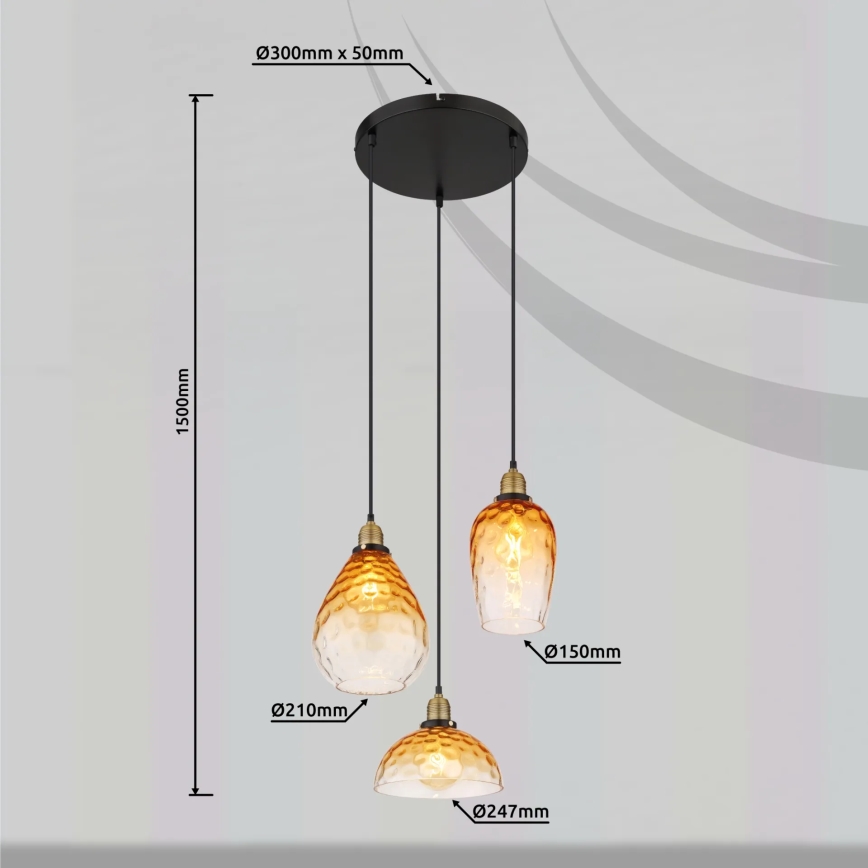 Globo - Ljuskrona med textilsladd 3xE27/60W/230V diameter 46 cm orange