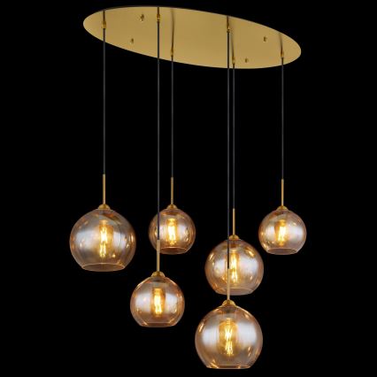 Globo - Elegant taklampa på vajer, 6xE27/60W/230V, mässing