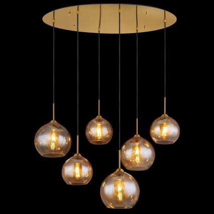 Globo - Elegant taklampa på vajer, 6xE27/60W/230V, mässing