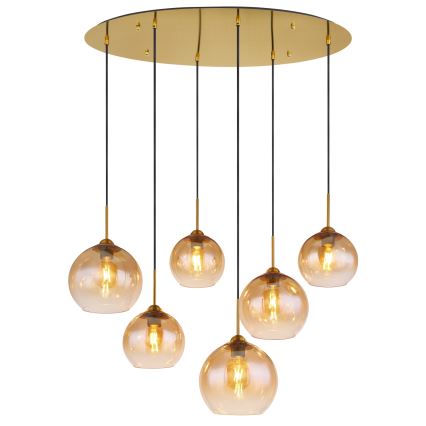 Globo - Elegant taklampa på vajer, 6xE27/60W/230V, mässing