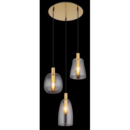 Globo - Ljuskrona med textilsladd 3xE14/40W/230V diameter 43 cm mässing