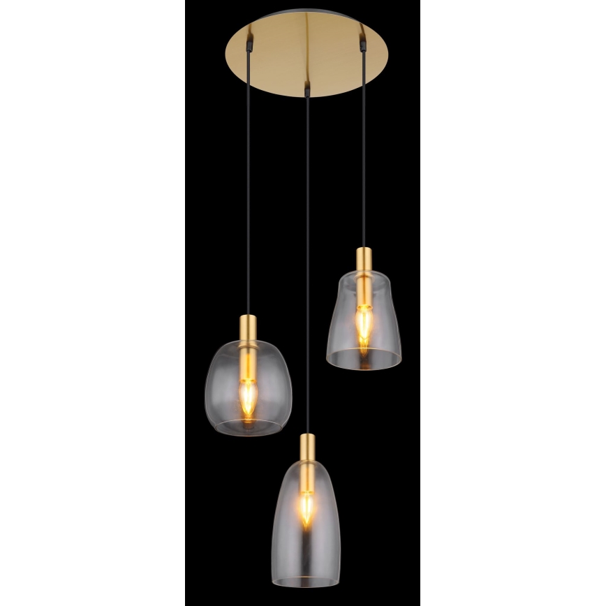 Globo - Ljuskrona med textilsladd 3xE14/40W/230V diameter 43 cm mässing