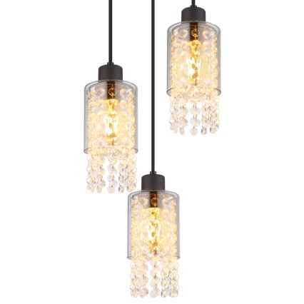 Globo - Ljuskrona med textilsladd 3xE27/40W/230V diameter 25 cm svart