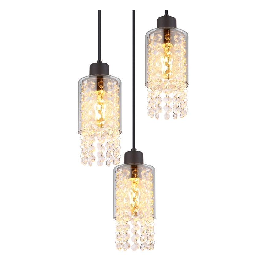 Globo - Ljuskrona med textilsladd 3xE27/40W/230V diameter 25 cm svart