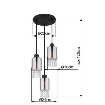 Globo - Ljuskrona med textilsladd 3xE27/40W/230V diameter 25 cm svart